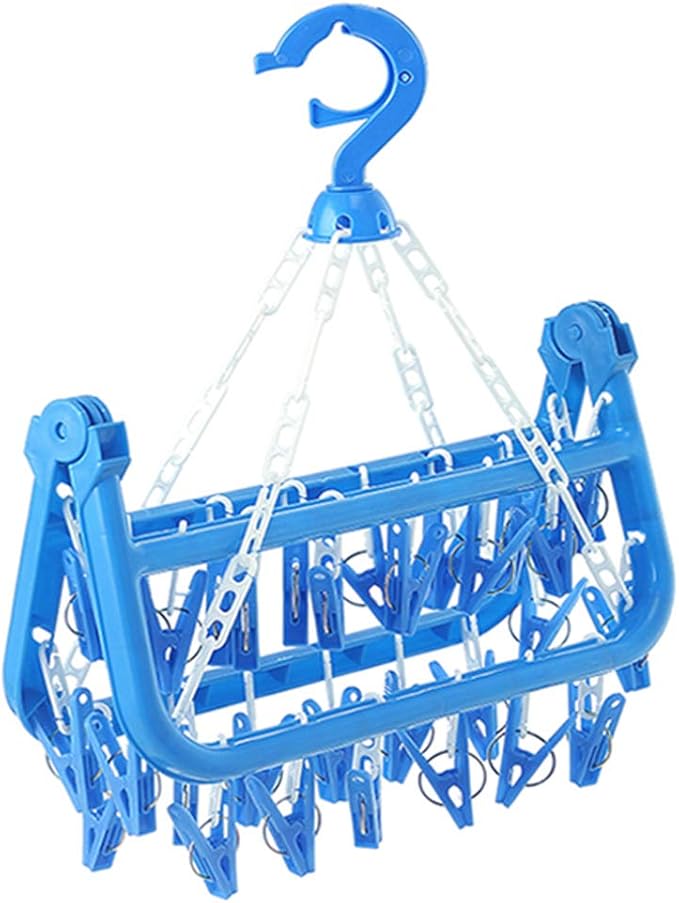 Foldable 32 Clips Laundry Hanger Clothes Drip Drying Rack Clothesline Hanging Rack