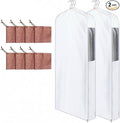 2 Sets 60'' x 24'' x 6'' Long Cotton Garment Bags for Hanging Clothes and Storage, 8 Cedar Blocks for Fresh Smell and Moth Protection, Breathable Covers for Closet Suits Fur Coats Sweaters