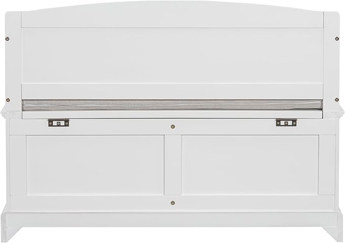 Retro Storage Bench Entryway Bench Shoe Cabinet with Safe Soft-Close Devices, Removable Seat Cushion, Backrest & Hidden Storage Space for Hallway Entryway Living Room Mudroom (White(New))