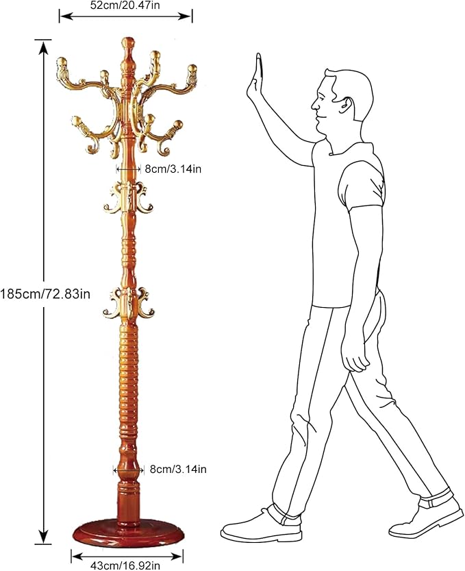 Coat Rack Freestanding, Wooden Coat Tree Stand with 14 Hooks, Easy Assembly with Stable Disc Base for Bedroom, Hallway, Entrance Office for Hats, Coats, Scarves (Begonia color)