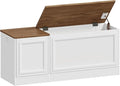 HOOBRO Storage Bench, 47.2" Wooden Toy Box, Toy Chest with Safety Hinge, Farmhouse-Style Storage Chest, Entryway Bench, for Living Room, Bedroom, Hallway, White and Walnut WH54CW01