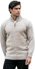 Aran Crafts 1/4 Zip Plain Sweater 100% Wool, Made in Ireland