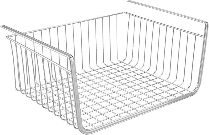 mDesign Metal Under Shelf Basket for Kitchen Storage - Wire Farmhouse Sliding Bin Basket for Pantry - Large Open Front Organizer for Food, Drinks, Snacks - Hyde Collection, 2 Pack - Chrome