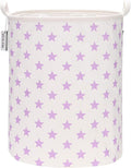 Sea Team 19.7 Inches Large Sized Waterproof Coating Ramie Cotton Fabric Folding Laundry Hamper Bucket Cylindric Burlap Canvas Storage Basket with Stylish Stars Design (19.7", Purple Star)