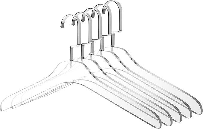 Quality Clear Acrylic Lucite Coat Suit Hangers, Stylish Clothes Hanger with Silver Hook - Coat Hanger for Dress, Suit - Closet Organizer Adult Hangers Gloss Silver/Chrome, 50 Pcs