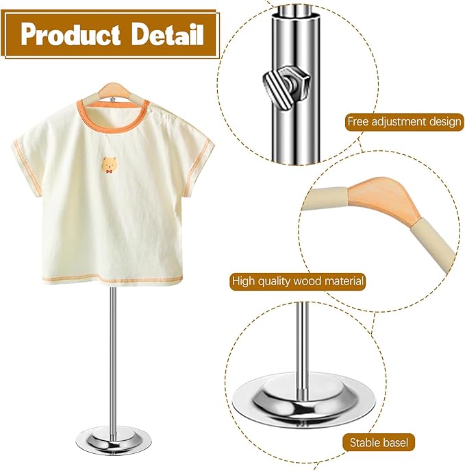 Huaerle T Shirt Display Stand for Child Adjustable Clothes Rack Flexible Shoulder Stand Portable Clothes Hanger Clothing Hanging Rack for Garment Coat Retail Vendor, Height 16-27.9In