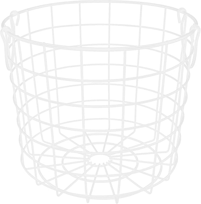 Luxshiny Iron Wire Utility Storage Basket, Laundry Basket Hamper Metal Clothes Basket with Handles Grocery Basket Trash Can for Kitchen Bathroom Laundry Room White