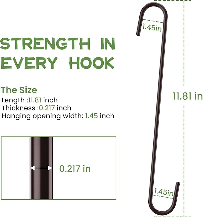 6 Pack heavy duty s hooks,Brown strong metal big hooks for hanging plants or large items as potted plants,garden tools,bird cages,animal feeders
