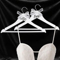Bride Hanger for Wedding Dress Wooden Pearl Hangers with Pearl Ribbon Bow Elegant Bridal Mrs Wedding Dress Hanger, 2PCS Personalized Wedding Hangers (White)