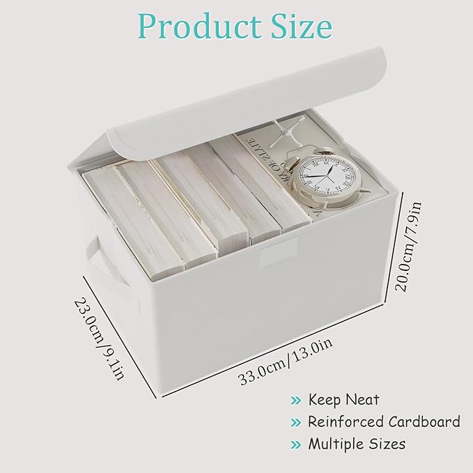 Foldable Storage Bin, Cube Organizer Basket with Flip-Top Lid and 2 Handles, Decorative Boxes for Shelves with Cover for Clothes, Towels, Blanket, 2 Pack, White, 13 x 9 x 7.9 In, XSNY12WM-2