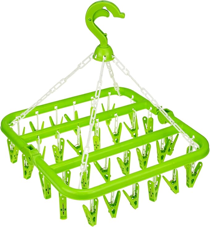 Laundry Hangers with 32 Clips,Clothespin Rack Foldable Laundry Drying Rack Drip Hanger for Baby Clothes,Cloth Diapers,Drying Socks,Bras