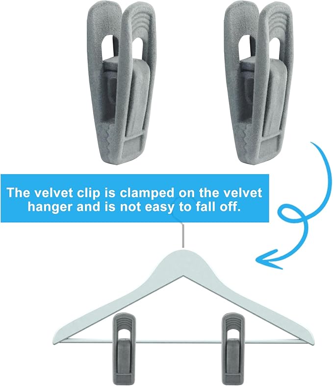 30 Pack Grey Velvet Hanger Clips, Strong Hanger Clips Perfect for Organizing Skirts/Pants/Thin Felt Hangers