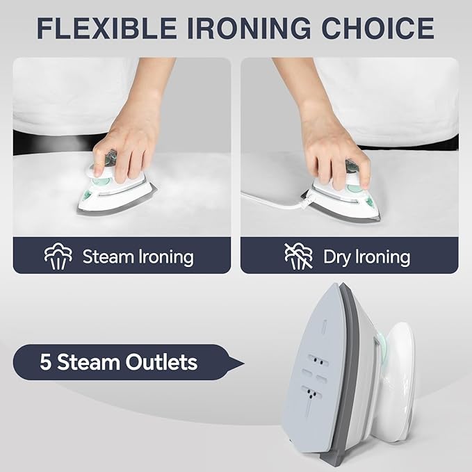 BEAUTURAL Mini Travel Steam Iron for Clothes with Dual Voltage, Temperature Control, Non-Stick Soleplate and Cord Storage, Ideal for Sewing, Quilting and Handcraft