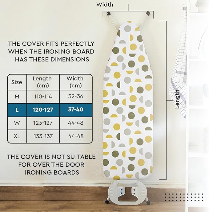 Encasa XO Ironing Board Cover and Pad 54"x15" - Thick 3mm Felt Padding, Drawstring Tightening & Lock, Easy Fit, Scorch & Stain Resistant, Fits Standard Large Ironing Board - Daisy Beige