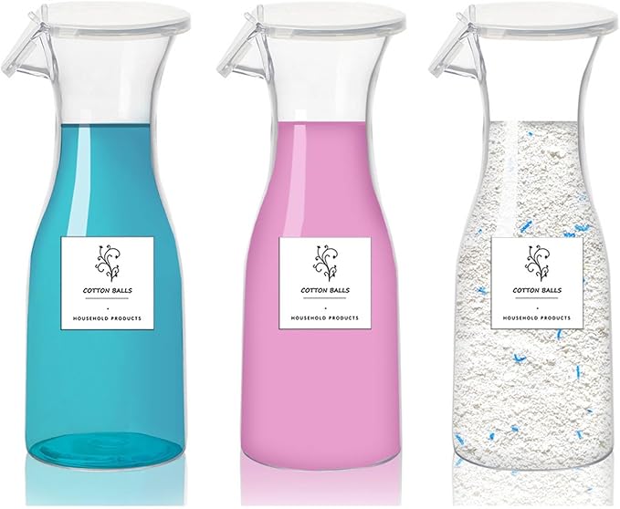 Laundry Detergent Dispenser with Waterproof Label for Laundry Room,Fabric Softener Dispenser,Laundry Soap Dispenser Liquid Laundry Detergent Container,Laundry Detergent Organizer,3 Pack