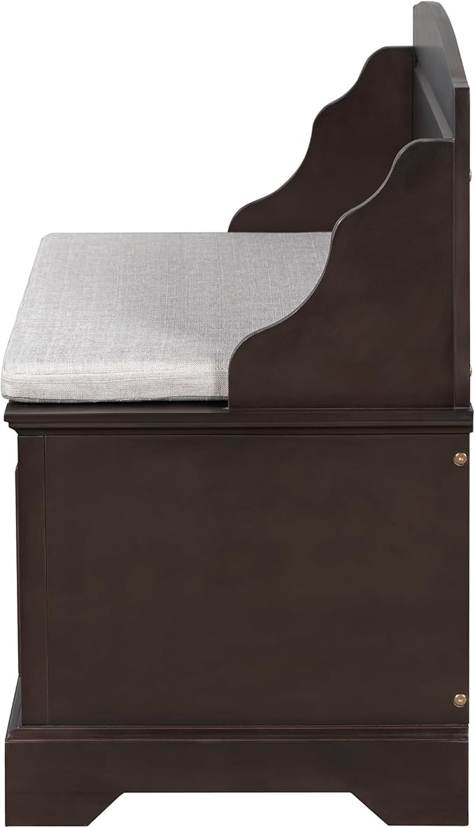 Retro Storage Bench Entryway Bench Shoe Cabinet with Safe Soft-Close Devices, Removable Seat Cushion, Backrest & Hidden Storage Space for Hallway Entryway Living Room Mudroom (Espresso(New))