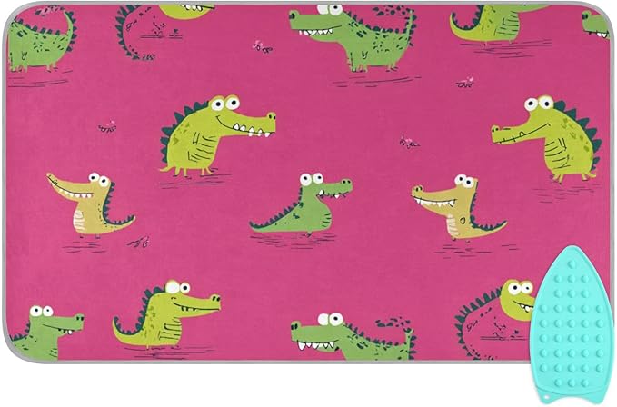 Ironing Mat Pad for Table Portable Travel Iron Blanket Ironing Board Covers Pressing Mat Heat Press Pads 27.6x47.2 Inches Pink Funny Crocodiles59