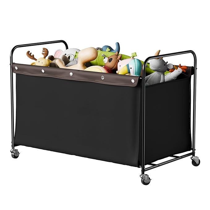 StorageWorks Toy Chest Storage with Wheels, Extra Large Kids Toy Box, Toy Storage Organizer, Metal Toybox for Bedroom, Living Room Area, Kids Room, 200L, Black