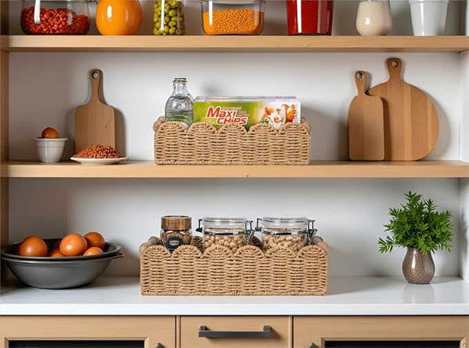 CubesLand Toilet Paper Storage Basket, Scalloped Edge Shelves Basket for Organizing for Over Toilet Tank Storage, Home Decor Baskets for Shelf, Countertop, Living Room, Bedroom, Handwoven, Neutral