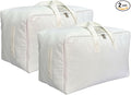 Soft Large Canvas Comforter Storage Bags with Four Carrying Handles and Clear Window, Closet Organizer for Clothing, Blankets Sheets Pillows and Bedding, 80L, 2 Pack, White