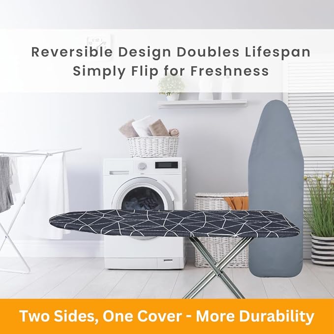 SAVUK Ironing Board Cover and Pad Dual Side X2 Lifetime Double Using Heavy Duty Thick Padding Heat Reflective Non Stick Scorch and Stain Resistant Adjustable 15x54 inch