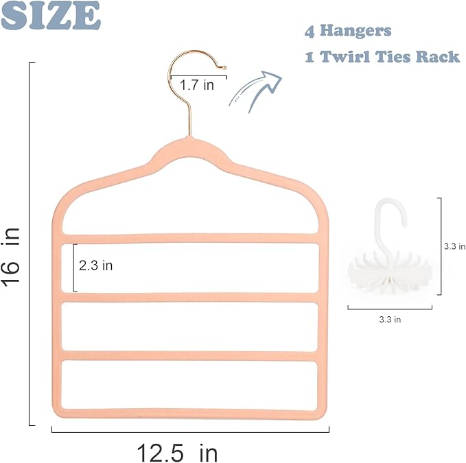 Tinfol Pink Pants Hanger Space Saving, 4pc Non Slip Velvet Clothes Hanger, Clothing Hangers, Multiple Trouser Hangers Closet Storage Organizer for Jeans Scarf Towels Tie Towel
