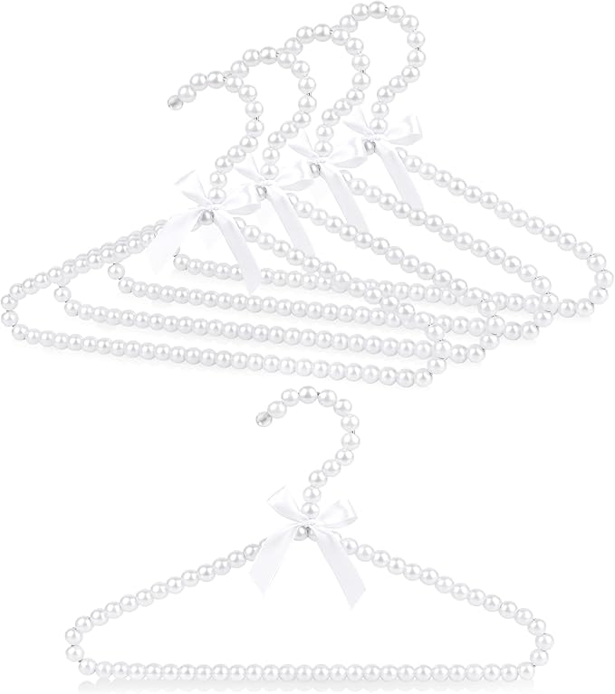 5-Pack Kids Pearl Hangers - Small Non-Slip Pearl Beaded Bow Clothes Racks - Elegant Garment Organizer for Pet Apparel (30cm, White)
