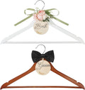 Bride & Groom Hanger with Personalized Name Tags, 2 Pack Dark Wood & White Wood Bridal Dress Hanger for Wedding Day Photos & Gift (Pink & White)