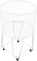 Wire Metal Rolling Laundry Basket On Wheels,Mesh Wire Laundry Basket Storage Cart for Bathroom Bedroom Dirty Clothes Storage (E)