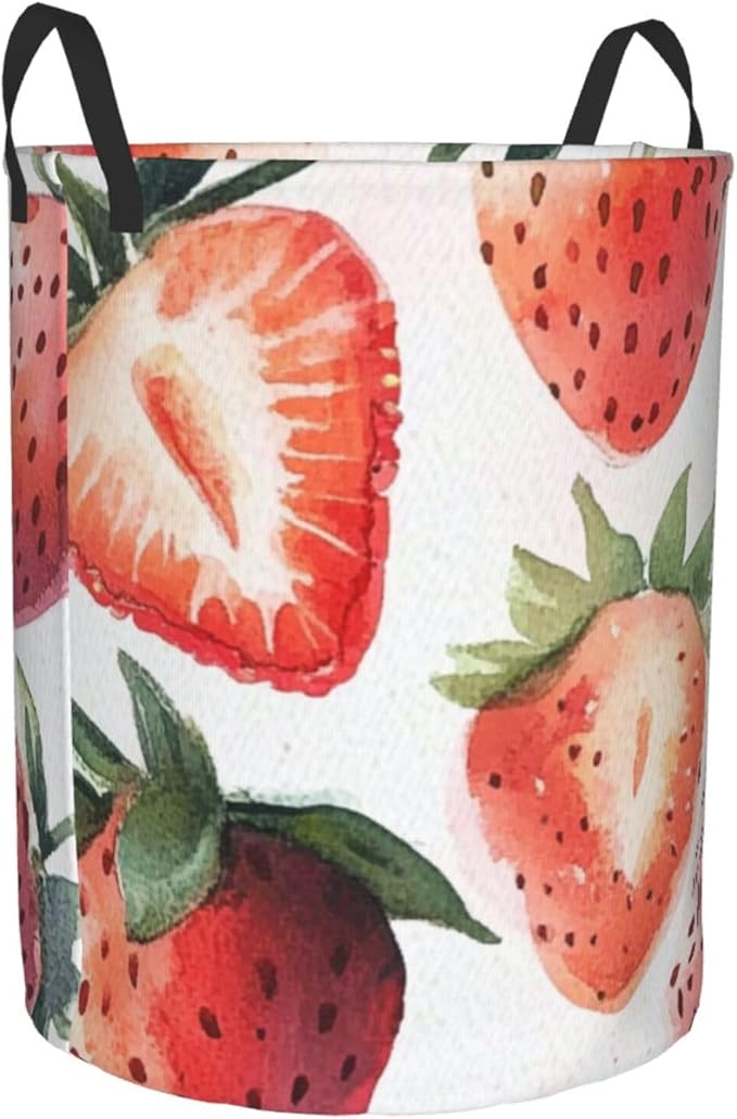 Pink Strawberry Print Laundry Basket For Storage Bins Gift Baskets Bedroom Clothes Hamper