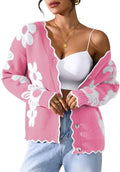 Pink Queen Fuzzy Sweater Cardigan for Women 2025 Fashion Long Sleeve Flower Outerwear Button Down Open Front Cardigan Coat