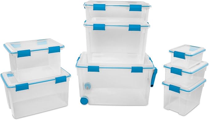 Sterilite 3-Pack Gasket Box, Weather-Resistant Storage Bins with Latching Lids, 120 Quart - Heavy-Duty Organizing Containers for Closet, Bathroom, and Office