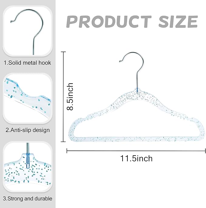 CONCEPTS 40 Pack Baby Hangers Kids Acrylic Non Slip Glitter Clothes Hangers for Toddler Infant Newborn Closet Organizer Small Hangers for Baby Clothes Pants Shirts Space Saving Nursery