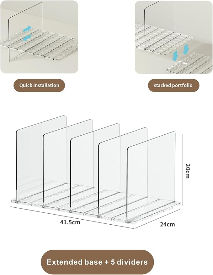Adjustable Acrylic Purse Organizer for Closet Shelf – Clear Handbag Storage Divider, Pocketbook Rack, Clutch Holder, Purse Shelf Organizer for Women’s Closet Organization