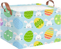 Rectangle Easter Gift Basket Empty with Handles for Kids,Cute Organizer Toy Bin,Books Basket,Room Decor(Easter Rabbit Basket)