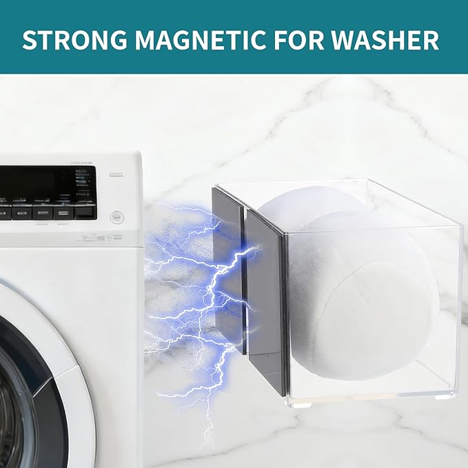 CINPIUK Magnetic Dryer Ball Holder for Laundry Room Organization, Clear Lint Bin with Adhesive Hook, Iron Dryer Ball Container Box for Laundry Room, Office, Bathroom & Craft Supplies, 1Pcs