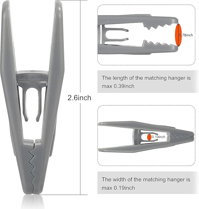 Tinfol Grey Pant Hanger Clips 80pc, Multi-Purpose Finger Clip, Strong Pinch Grip Plastic Clips for Slim-line Clothes Hangers