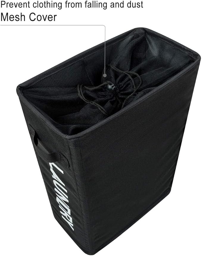 ZERO JET LAG Slim Rolling Laundry Hamper - Roll Hamper On Wheels - Standable Corner Bin - 52L Handy Storage Basket - Slim Laundry Basket - Waterproof Dirty Clothes Hamper - 15×8×22" (22 Inches, Black)