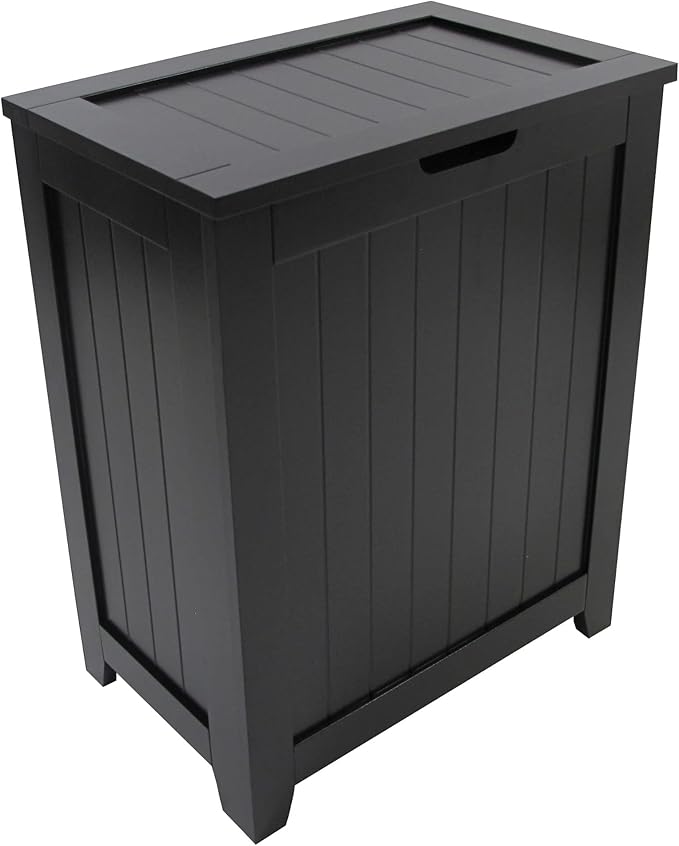 Redmon Clothes Hamper with Lid, Country Wainscot Style Freestanding Laundry Basket, Black