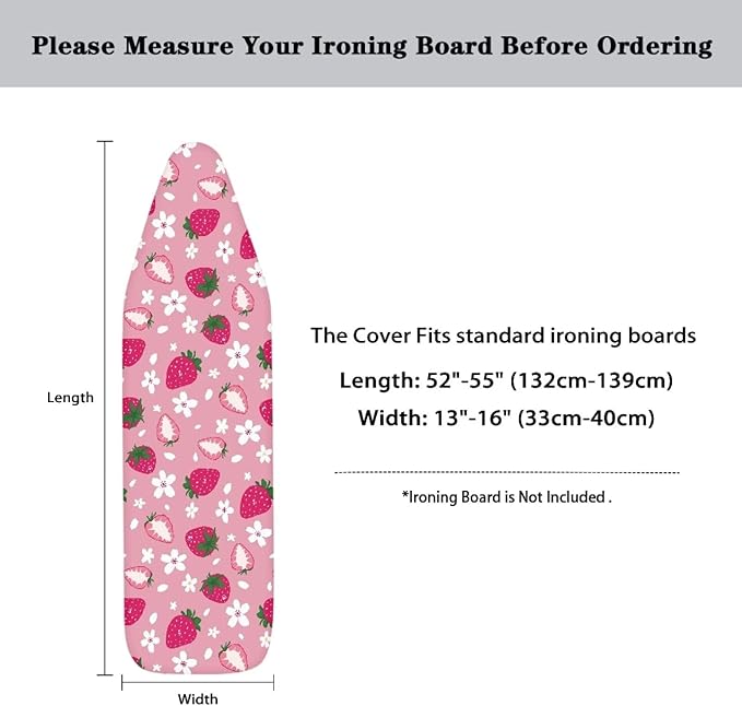 GLENLCWE Pink Strawberry Ironing Board Cover with Hook and Loop,Women Cute Mushroom Print Ironing Board Cover Thick Replacement with Elastic Edge for Home