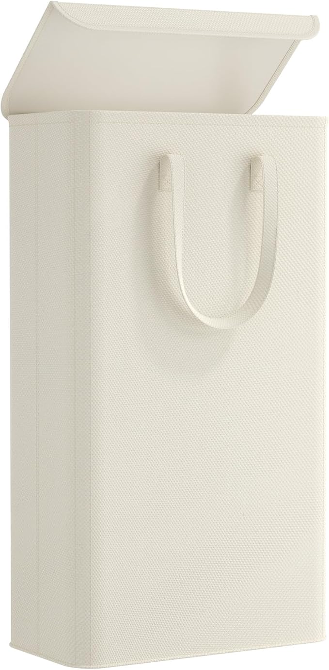 Lifewit 64.9L Slim Laundry Hamper, Narrow Laundry Basket with Lid, Collapsible Clothes Storage with Easy Carry Handles, Thin Hampers for Bathroom Laundry Room Dorm, White