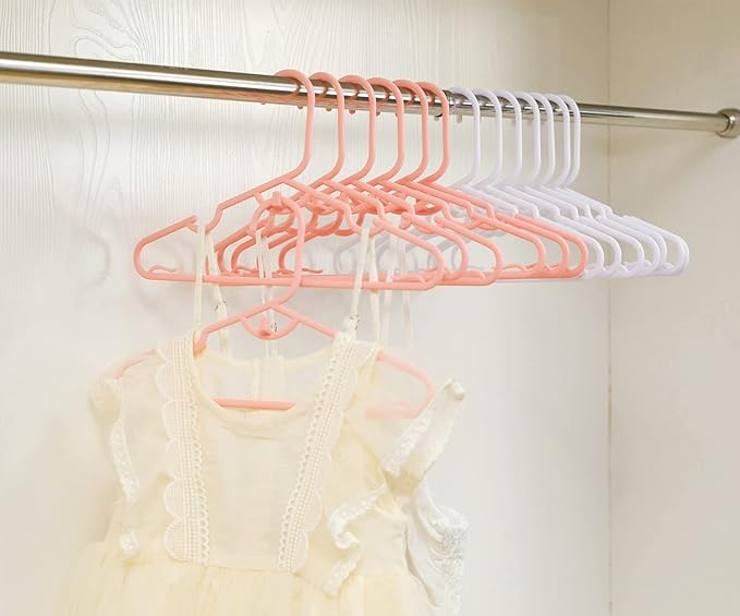 60pcs Pink Baby Nursery Closet Hangers,Non-Slip Laundry Infant Pant Hanger for Newborn Clothes,Stackable Hangers,Save Space Ultra-Thin Child Coat Hanger for Girl Boy Toddler Kids