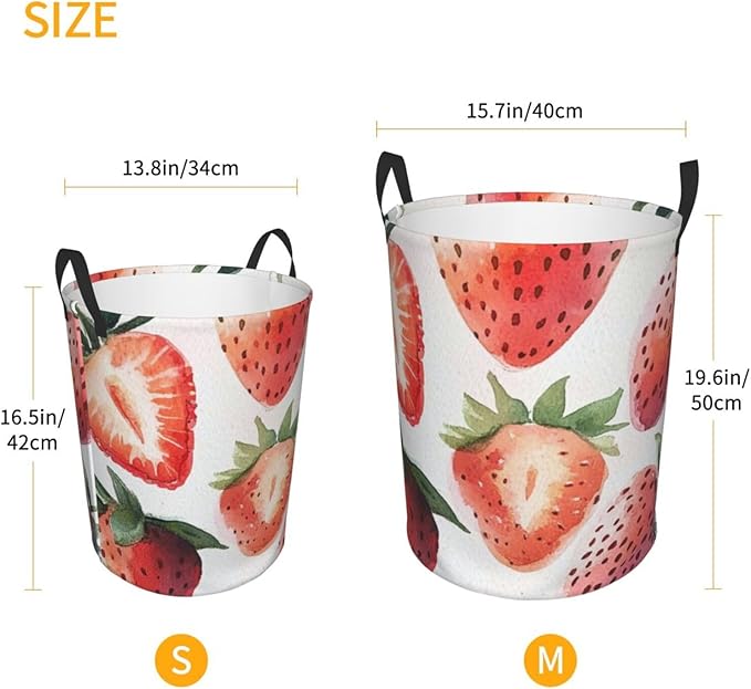 Pink Strawberry Print Laundry Basket For Storage Bins Gift Baskets Bedroom Clothes Hamper