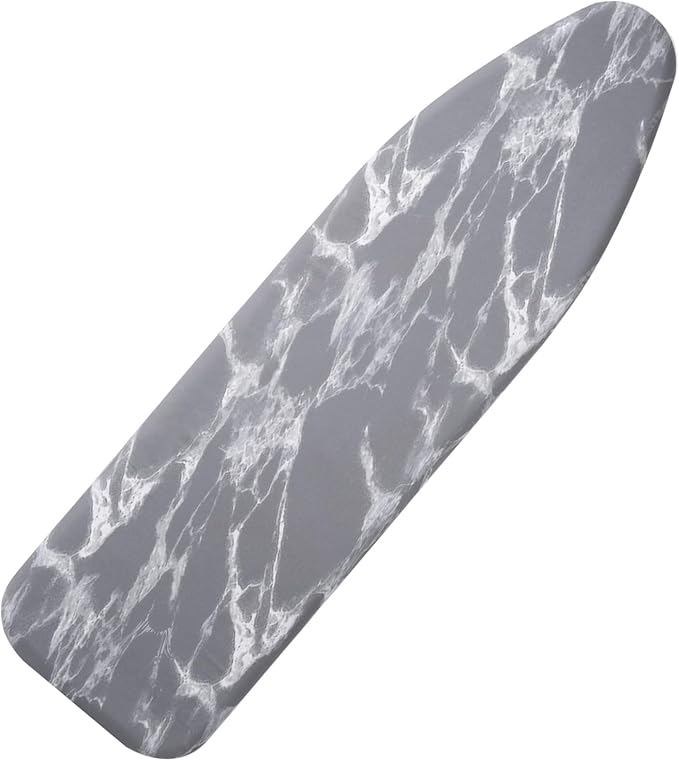 Seiritex Ironing Board Cover and Pad 54 x 15 inches, Thick Padding with Heat Reflective, Hook and Loop Fasteners with Elasticized Edges, Replacement Iron Board Cover Fit Standard Size (Gray Marble)