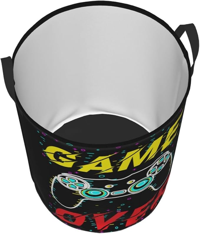 Gamer Round Laundry Hamper Game Joystick Storage Basket Toys Clothes Organizer Bin For Home Bathroom Bedroom Dorm Nursery, 62l