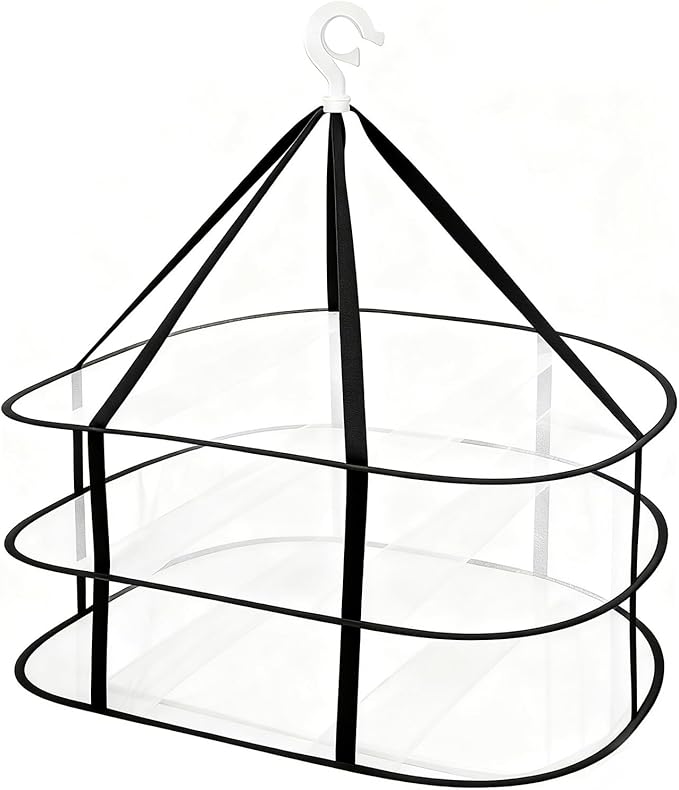 Fashion & Lifestyle 3-Tier Foldable Clothes Black Drying Rack, Hanging Mesh Laundry Dryer with Sturdy Frame for Delicates/Sweaters/Underwear, Space-Saving Indoor Outdoor Drying Organizer