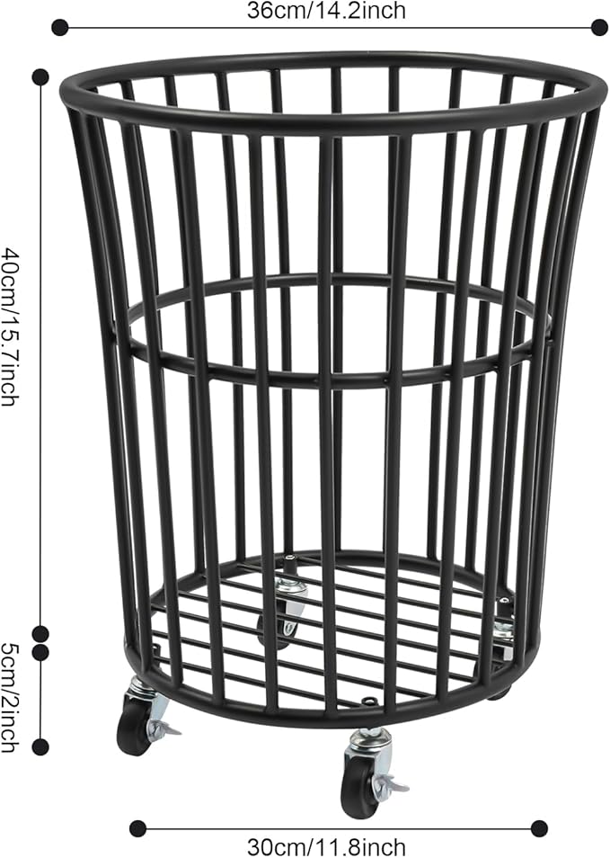 Wire Metal Rolling Laundry Basket On Wheels,Mesh Wire Laundry Basket Storage Cart for Bathroom Bedroom Dirty Clothes Storage (D)