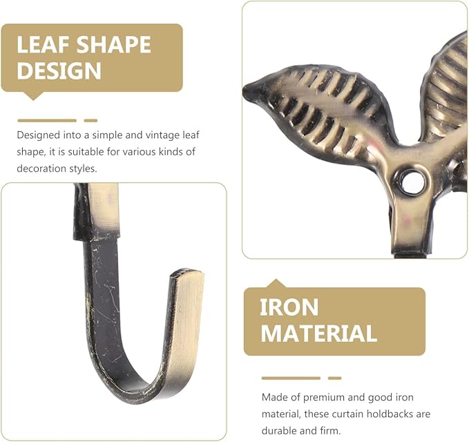 Leaf Shaped Wall Hooks Set of 4 Small Decorative Iron Coat Hooks for Bedroom Bathroom Kitchen Storage Vintage Style Clothes Hooks 3.07X2.75 Inches