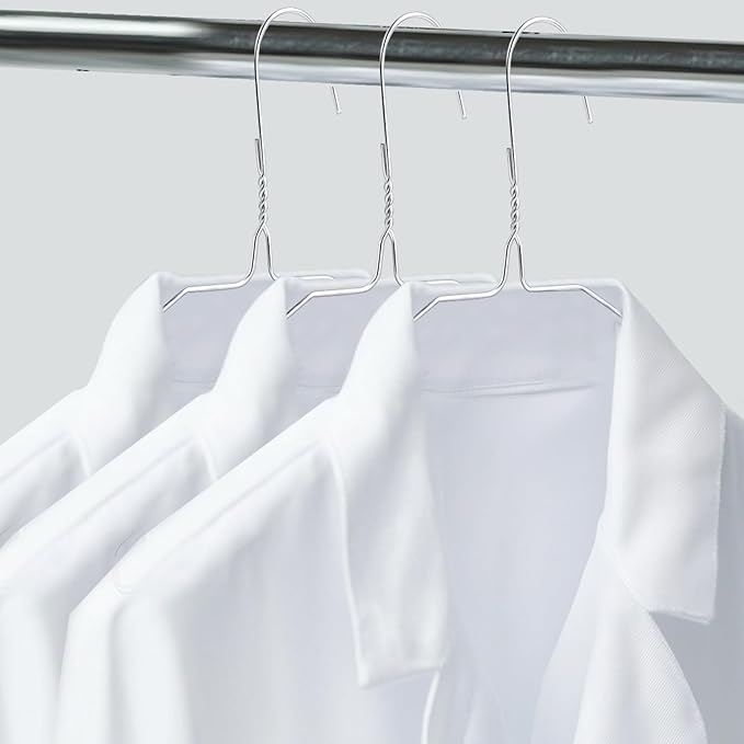 100 Pcs Sliver Wire Metal Clothes Hangers Bulk, 12 Gauge Ultra Thin Clothing Hanger, Non Slip, Metal Hangers, Slim Space Saving for Coat Suits Shirts Pants Skirts