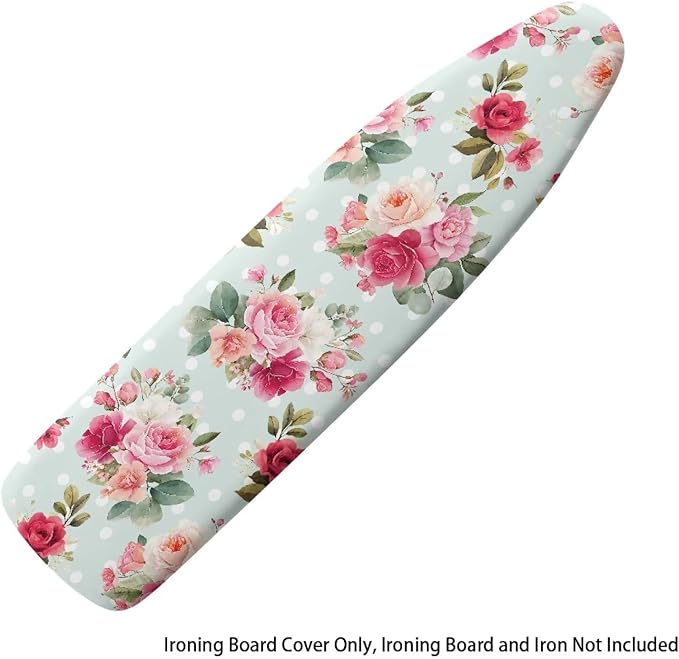 Flower Print Cover for Ironing Board 15x54 Inch Standard Size Flower Print Iron Board Cover with Elastic Edge Universal Fit, Hook and Loop Design